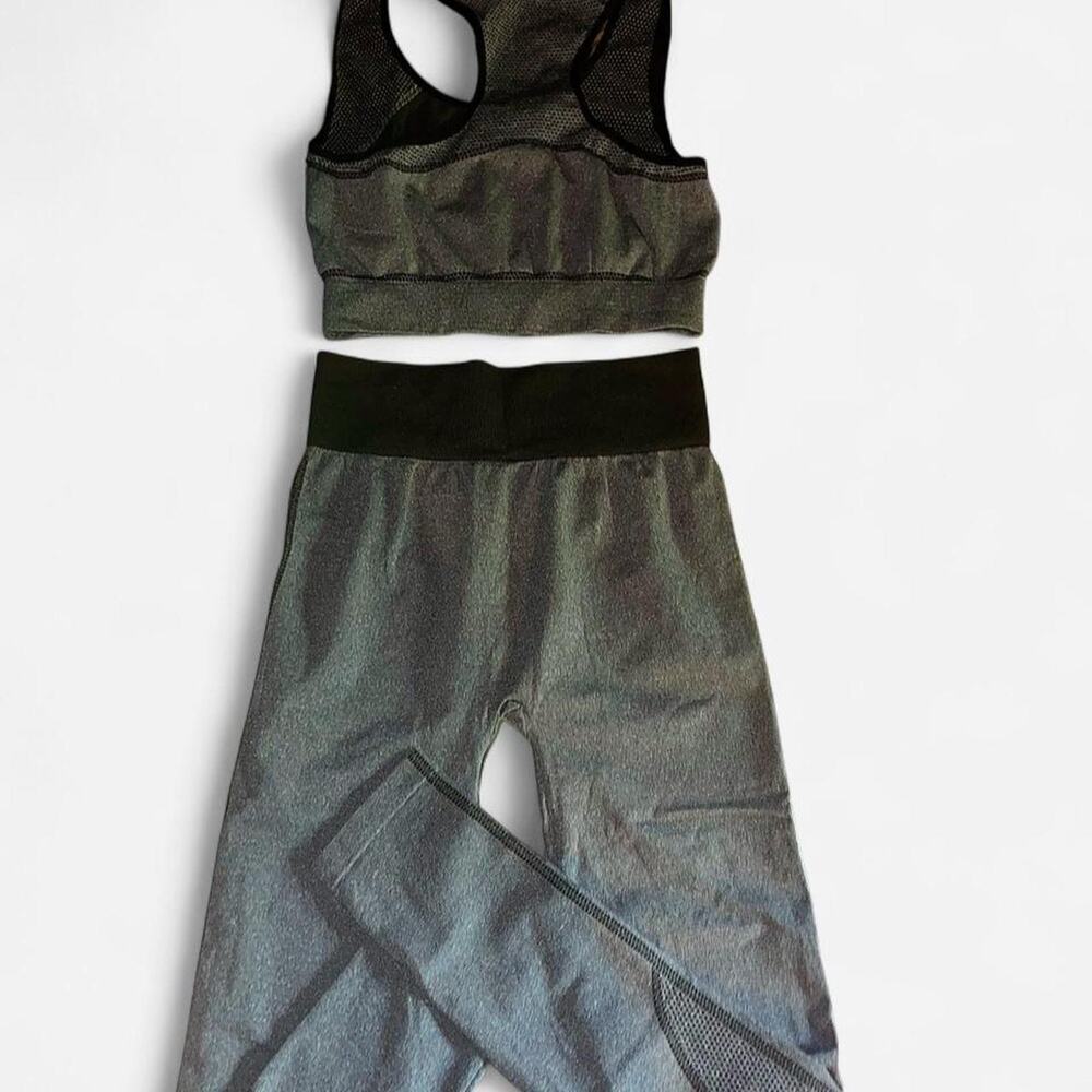 Blue Star Black Charcoal Leggings Sports Bra Set - Size L/XL